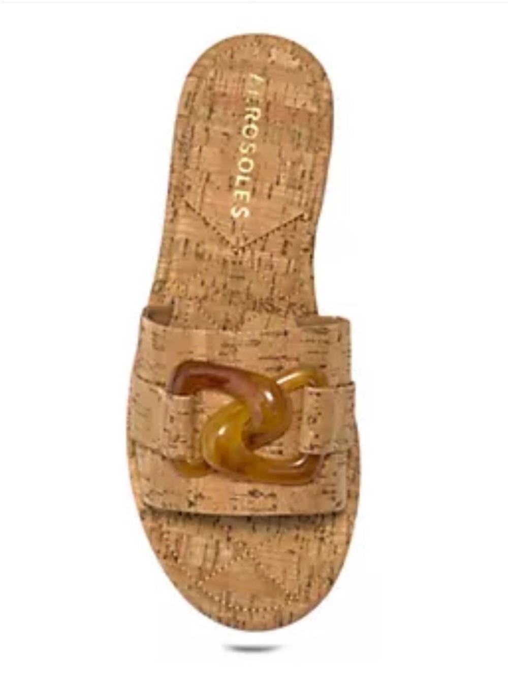 AEROSOLES Cork Slide Sandals with Tortoiseshell Accent - Tan Sz 8